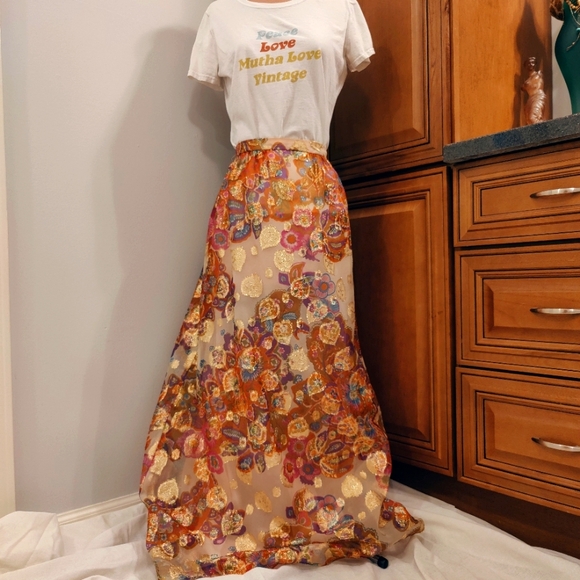 Handmade Vintage Dresses & Skirts - 70s psychedelic eyelash lurex maxi skirt metallic Palm Springs chiffon chic